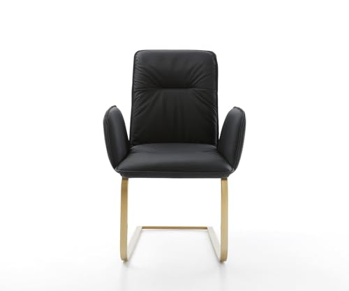 DELIFE Schwingstuhl Vinja-Flex Freischwinger flach Gold Echt-Leder Schwarz - 4