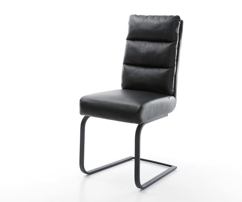 DELIFE Schwingstuhl Pela-Flex Freischwinger flach Schwarz Echt-Leder Schwarz Taschenfederkern - 2