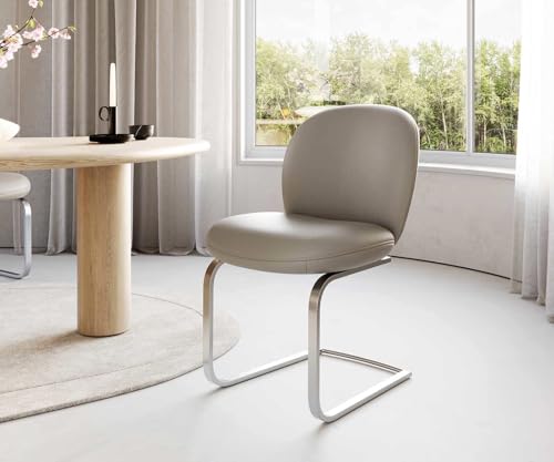 DELIFE Schwingstuhl Nube-Flex Freischwinger flach Edelstahl Echt-Leder Schlamm Taschenfederkern - 2