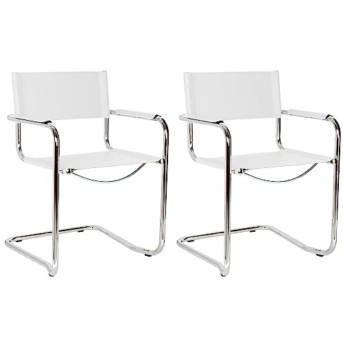 pemora 2-er Set Freischwinger Schwingstuhl Stapelstuhl Esszimmerstuhl Kay Echt-Leder weiß - 2