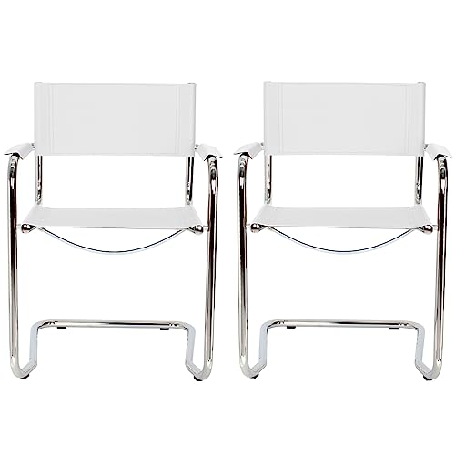 pemora 2-er Set Freischwinger Schwingstuhl Stapelstuhl Esszimmerstuhl Kay Echt-Leder weiß - 3