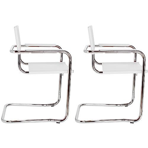 pemora 2-er Set Freischwinger Schwingstuhl Stapelstuhl Esszimmerstuhl Kay Echt-Leder weiß - 4