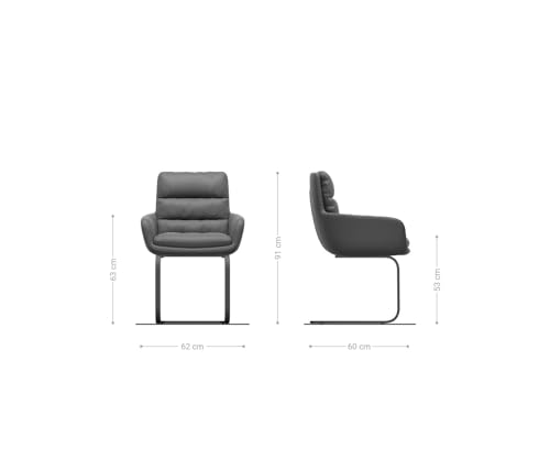 DELIFE Schwingstuhl Abelia-Flex mit Armlehnen Freischwinger flach Schwarz Echt-Leder Schwarz - 7