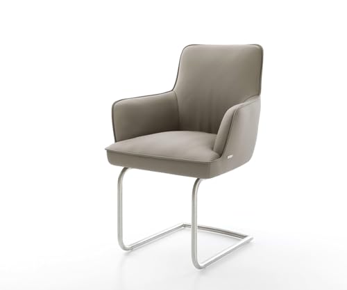 DELIFE Schwingstuhl Heira-Flex mit Armlehnen Freischwinger rund Edelstahl Echt-Leder Schlamm Taschenfederkern - 3