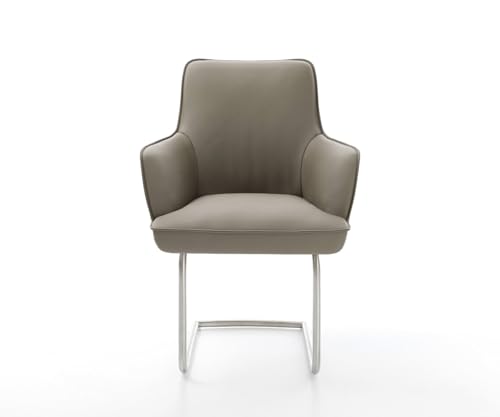 DELIFE Schwingstuhl Heira-Flex mit Armlehnen Freischwinger rund Edelstahl Echt-Leder Schlamm Taschenfederkern - 4