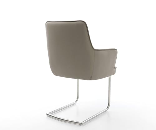 DELIFE Schwingstuhl Heira-Flex mit Armlehnen Freischwinger rund Edelstahl Echt-Leder Schlamm Taschenfederkern - 7