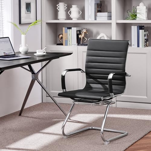 Yaheetech Besucherstuhl Konferenzstühle freischwinger stühle mit armlehne Bürostühle Esszimmerstuhl 2 Stück für Konferenz-Raum/Wartezimmer/Büro/Esszimmer Schwarz - 2