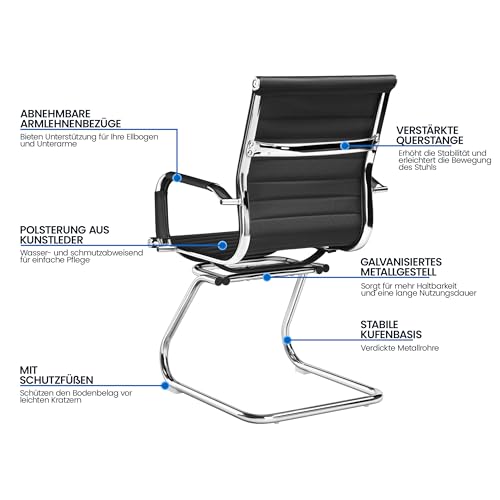 Yaheetech Besucherstuhl Konferenzstühle freischwinger stühle mit armlehne Bürostühle Esszimmerstuhl 2 Stück für Konferenz-Raum/Wartezimmer/Büro/Esszimmer Schwarz - 5