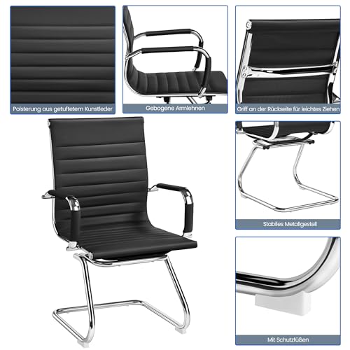 Yaheetech Besucherstuhl Konferenzstühle freischwinger stühle mit armlehne Bürostühle Esszimmerstuhl 2 Stück für Konferenz-Raum/Wartezimmer/Büro/Esszimmer Schwarz - 8