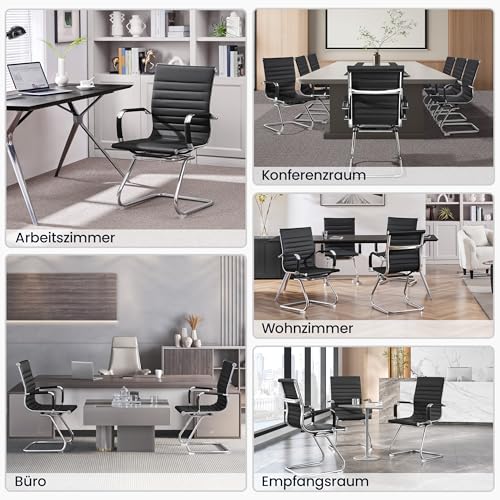Yaheetech Besucherstuhl Konferenzstühle freischwinger stühle mit armlehne Bürostühle Esszimmerstuhl 2 Stück für Konferenz-Raum/Wartezimmer/Büro/Esszimmer Schwarz - 9