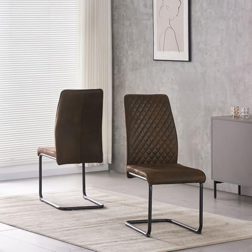B&D home Esszimmerstühle Theo 4er Set, Küchenstuhl Bürostuhl Schwingstuhl Freischwinger Stühle für Küche, Esszimmer, Büro, Industrial modernes Design, Wildleder Optik Braun, 11138-BRAU-4 - 2