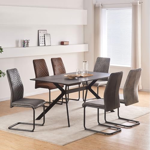 B&D home Esszimmerstühle Theo 4er Set, Küchenstuhl Bürostuhl Schwingstuhl Freischwinger Stühle für Küche, Esszimmer, Büro, Industrial modernes Design, Wildleder Optik Braun, 11138-BRAU-4 - 11