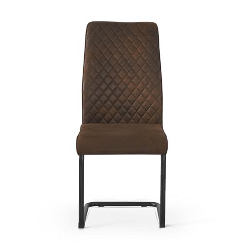 B&D home Esszimmerstühle Theo 4er Set, Küchenstuhl Bürostuhl Schwingstuhl Freischwinger Stühle für Küche, Esszimmer, Büro, Industrial modernes Design, Wildleder Optik Braun, 11138-BRAU-4 - 4