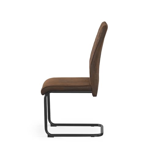 B&D home Esszimmerstühle Theo 4er Set, Küchenstuhl Bürostuhl Schwingstuhl Freischwinger Stühle für Küche, Esszimmer, Büro, Industrial modernes Design, Wildleder Optik Braun, 11138-BRAU-4 - 5