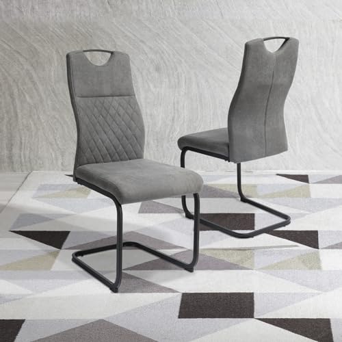 jiexi Esszimmerstuhl Moderner 4 Stück Set, Schwingstuhl hohe Rückenlehne, Technologietuch gepolstert Kunstledersitz verchromte Beine Beistellstühle, Wohnzimmerstuhl (grau) - 2