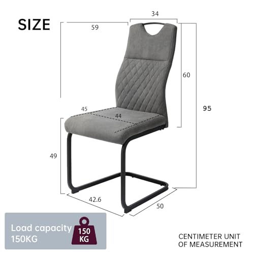 jiexi Esszimmerstuhl Moderner 4 Stück Set, Schwingstuhl hohe Rückenlehne, gepolstert Kunstledersitz verchromte Beine  grau - 3