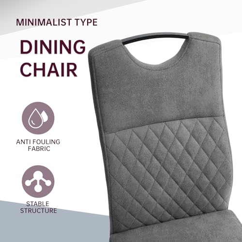 jiexi Esszimmerstuhl Moderner 4 Stück Set, Schwingstuhl hohe Rückenlehne, Technologietuch gepolstert Kunstledersitz verchromte Beine Beistellstühle, Wohnzimmerstuhl (grau) - 4