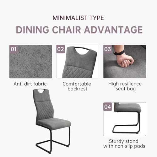 jiexi Esszimmerstuhl Moderner 4 Stück Set, Schwingstuhl hohe Rückenlehne, Technologietuch gepolstert Kunstledersitz verchromte Beine Beistellstühle, Wohnzimmerstuhl (grau) - 5