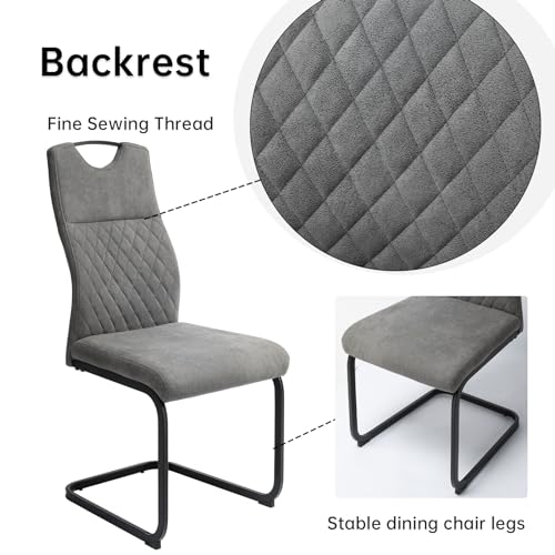 jiexi Esszimmerstuhl Moderner 4 Stück Set, Schwingstuhl hohe Rückenlehne, Technologietuch gepolstert Kunstledersitz verchromte Beine Beistellstühle, Wohnzimmerstuhl (grau) - 6