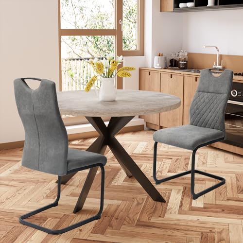 jiexi Esszimmerstuhl Moderner 4 Stück Set, Schwingstuhl hohe Rückenlehne, Technologietuch gepolstert Kunstledersitz verchromte Beine Beistellstühle, Wohnzimmerstuhl (grau) - 7