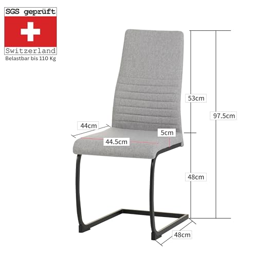 Albatros Freischwinger Stuhl TURANO 4er Set, Grau - Esszimmerstuhl Schwingstuhl mit Modernem Design, Stoff-Bezug, Dicke Polsterung - Küchenstuhl, Polster-Stuhl Esszimmer, Esstisch Stuhl - 3