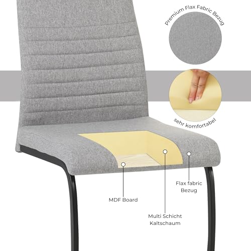 Albatros Freischwinger Stuhl TURANO 4er Set, Grau - Esszimmerstuhl Schwingstuhl mit Modernem Design, Stoff-Bezug, Dicke Polsterung - Küchenstuhl, Polster-Stuhl Esszimmer, Esstisch Stuhl - 5