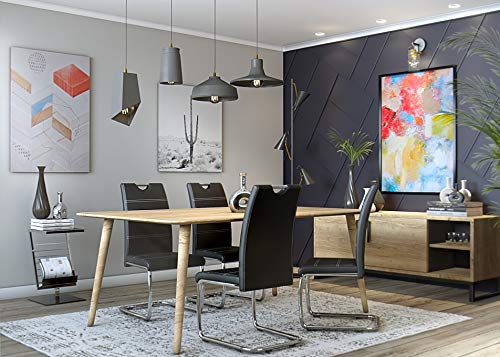 Hela Tische, 4er Set Schwingstuhl, Küchenstuhl Flora, Kunstleder Schwarz, Griffmulde, Metallgestell verchromt, 42x57x98 cm - 2