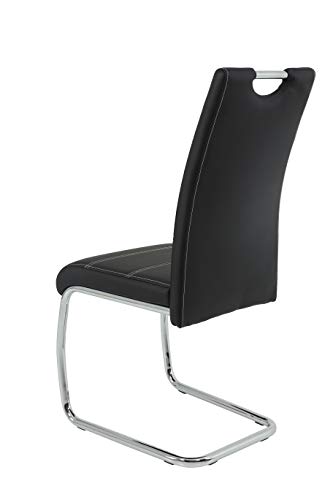 Hela Tische, 4er Set Schwingstuhl, Küchenstuhl Flora, Kunstleder Schwarz, Griffmulde, Metallgestell verchromt, 42x57x98 cm - 11