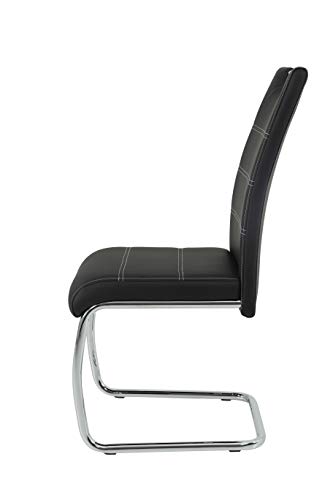 Hela Tische, 4er Set Schwingstuhl, Küchenstuhl Flora, Kunstleder Schwarz, Griffmulde, Metallgestell verchromt, 42x57x98 cm - 12