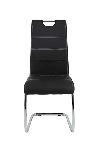 Hela Tische, 4er Set Schwingstuhl, Küchenstuhl Flora, Kunstleder Schwarz, Griffmulde, Metallgestell verchromt, 42x57x98 cm - 6