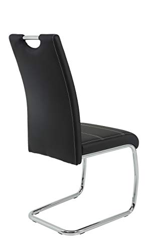 Hela Tische, 4er Set Schwingstuhl, Küchenstuhl Flora, Kunstleder Schwarz, Griffmulde, Metallgestell verchromt, 42x57x98 cm - 9