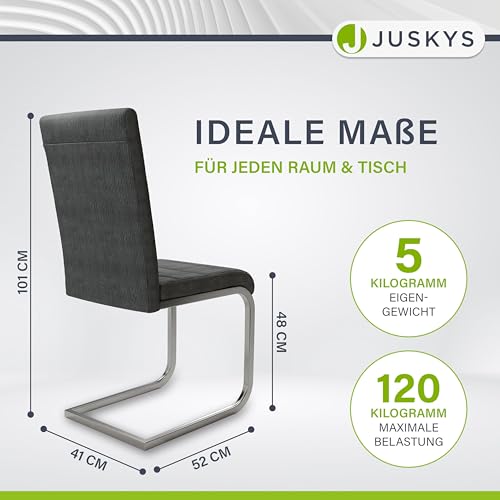Juskys Freischwinger Schwingstuhl Vegas 4er Set - 4 Esszimmerstühle mit Rückenlehne, Küchenstühle aus Metall & Cord - Stühle modern für Esszimmer, Wohnzimmer & Küche - Grau - 2