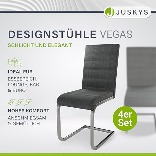 Juskys Freischwinger Schwingstuhl Vegas 4er Set - 4 Esszimmerstühle mit Rückenlehne, Küchenstühle aus Metall & Cord - Stühle modern für Esszimmer, Wohnzimmer & Küche - Grau - 3
