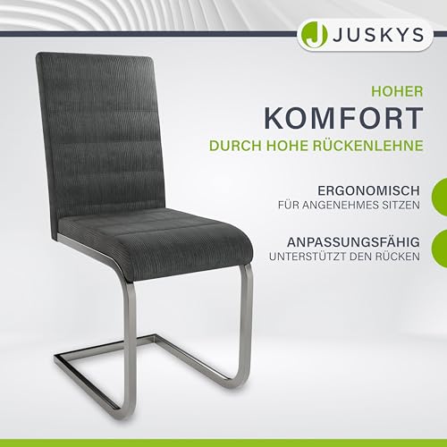 Juskys Freischwinger Schwingstuhl Vegas 4er Set - 4 Esszimmerstühle mit Rückenlehne, Küchenstühle aus Metall & Cord - Stühle modern für Esszimmer, Wohnzimmer & Küche - Grau - 4