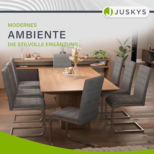 Juskys Freischwinger Schwingstuhl Vegas 4er Set - 4 Esszimmerstühle mit Rückenlehne, Küchenstühle aus Metall & Cord - Stühle modern für Esszimmer, Wohnzimmer & Küche - Grau - 6