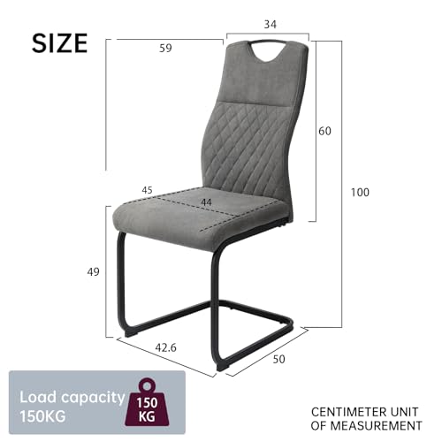 jiexi Esszimmerstühle 2er Set Esszimmerstuhl Schwingstuhl Freischwinger, 150 kg Belastbar (Grau, 2 Stühle) - 2