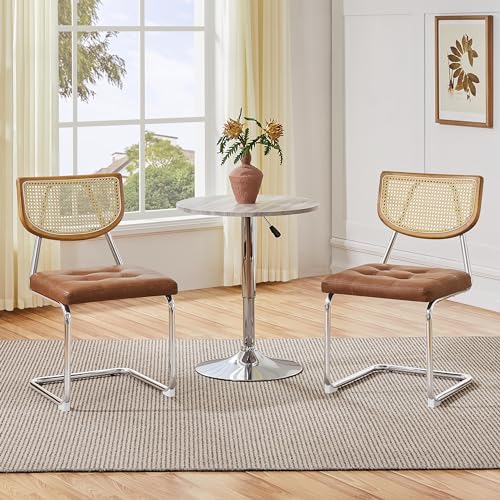 Yaheetech 2-er Set Küchenstuhl Rückenlehne aus Rattan Esszimmerstühle Schwingstuhl mit Metallgestell Polsterstuhl fürs Esszimmer/Küche/Wohnzimmer/Restaurant, Kunstleder, Retro-Braun - 5