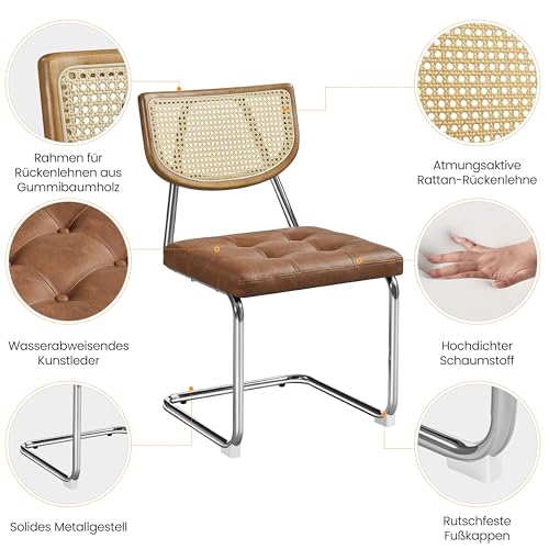 Yaheetech 2-er Set Küchenstuhl Rückenlehne aus Rattan Esszimmerstühle Schwingstuhl mit Metallgestell Polsterstuhl fürs Esszimmer/Küche/Wohnzimmer/Restaurant, Kunstleder, Retro-Braun - 6