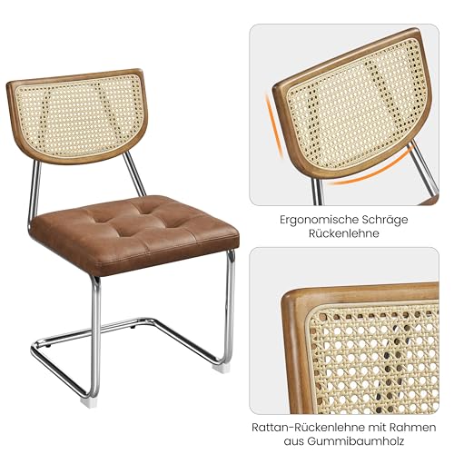 Yaheetech 2-er Set Küchenstuhl Rückenlehne aus Rattan Esszimmerstühle Schwingstuhl mit Metallgestell Polsterstuhl fürs Esszimmer/Küche/Wohnzimmer/Restaurant, Kunstleder, Retro-Braun - 7