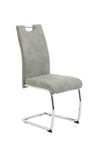 Hela Tische, 2er Set Schwingstuhl, Küchenstuhl Flora II, Microfaser Vintage Grau, Rundrohrgestell verchromt, Lehne mit Griff - 5