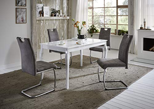 Hela Tische, 4er Set Schwingstuhl, Küchenstuhl Flora II, Microfaser Vintage Grau, Rundrohrgestell verchromt, Lehne mit Griff - 2