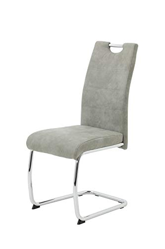 Hela Tische, 4er Set Schwingstuhl, Küchenstuhl Flora II, Microfaser Vintage Grau, Rundrohrgestell verchromt, Lehne mit Griff - 11