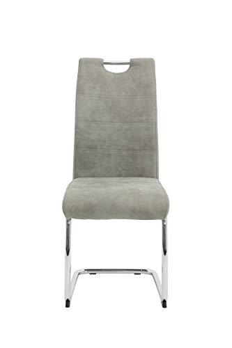 Hela Tische, 4er Set Schwingstuhl, Küchenstuhl Flora II, Microfaser Vintage Grau, Rundrohrgestell verchromt, Lehne mit Griff - 4