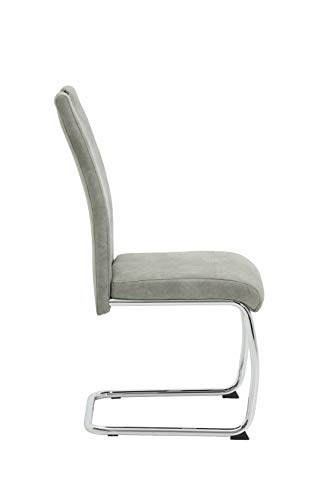 Hela Tische, 4er Set Schwingstuhl, Küchenstuhl Flora II, Microfaser Vintage Grau, Rundrohrgestell verchromt, Lehne mit Griff - 6