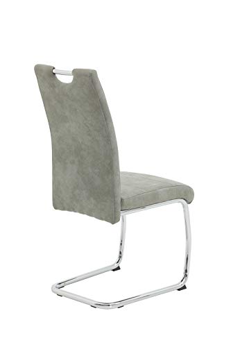 Hela Tische, 4er Set Schwingstuhl, Küchenstuhl Flora II, Microfaser Vintage Grau, Rundrohrgestell verchromt, Lehne mit Griff - 7