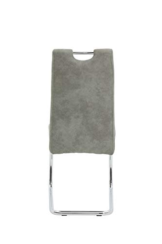 Hela Tische, 4er Set Schwingstuhl, Küchenstuhl Flora II, Microfaser Vintage Grau, Rundrohrgestell verchromt, Lehne mit Griff - 8