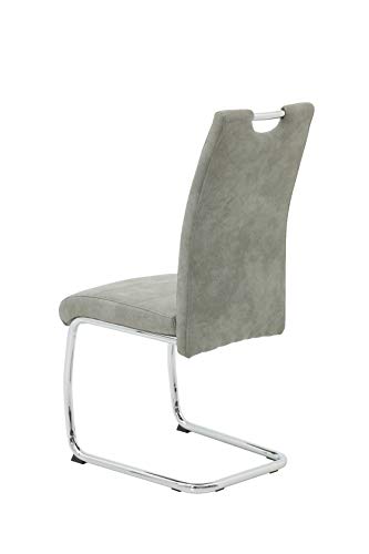 Hela Tische, 4er Set Schwingstuhl, Küchenstuhl Flora II, Microfaser Vintage Grau, Rundrohrgestell verchromt, Lehne mit Griff - 9