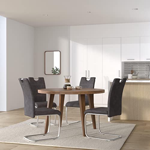 Hela Tische, 2er Set Schwingstuhl, Küchenstuhl Flora II, Microfaser Vintage anthrazit, Rundrohrgestell verchromt, Lehne mit Griff - 2