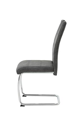 Hela Tische, 2er Set Schwingstuhl, Küchenstuhl Flora II, Microfaser Vintage anthrazit, Rundrohrgestell verchromt, Lehne mit Griff - 11