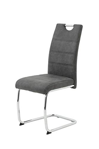 Hela Tische, 2er Set Schwingstuhl, Küchenstuhl Flora II, Microfaser Vintage anthrazit, Rundrohrgestell verchromt, Lehne mit Griff - 12